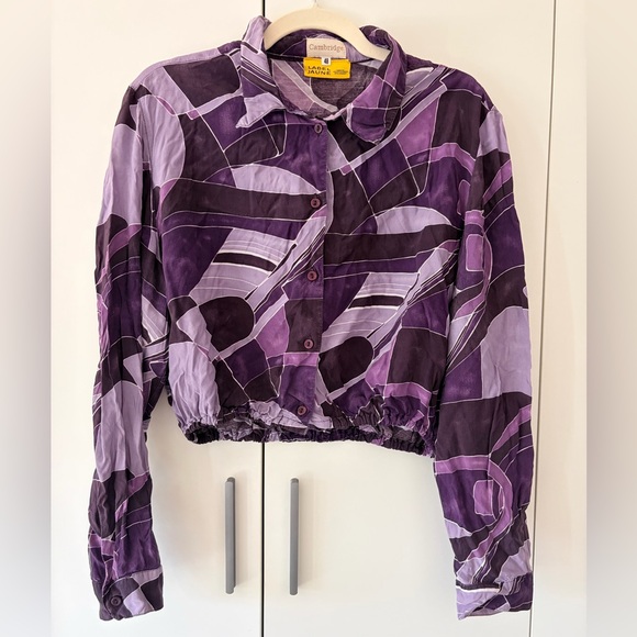 Label Jaune Tops - Upcycled vintage 80s Abstract Button-Down Crop Shirt ♻️